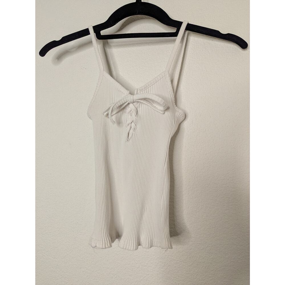 Brandy Melville Lace-Up Ribbed White Tank Top Y2K Babydoll S